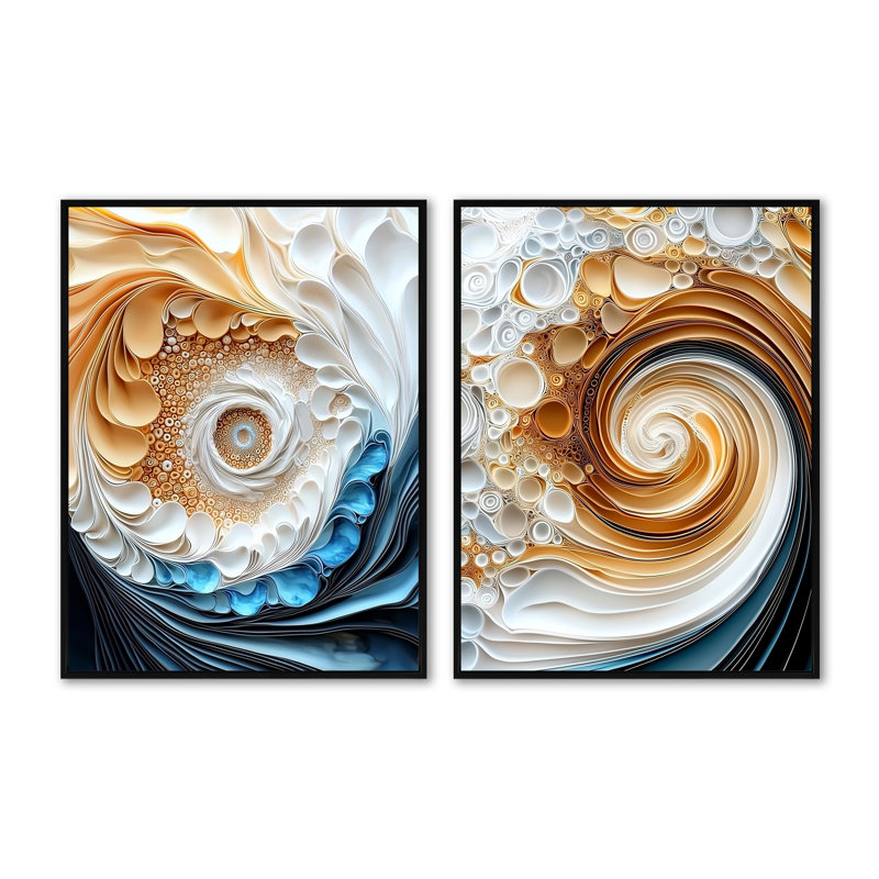 Décoration murale 2 pièces bleu et blanc, Cadre flottant noir, H 32 po x l 48 po