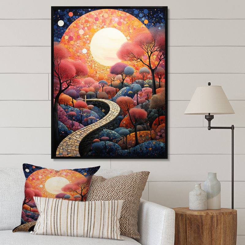 «Dangirutis River Whimsical Thorugh Forest Landscape V», reproduction sur toile, H 20 po x l 12 po, Cadre flottant noir