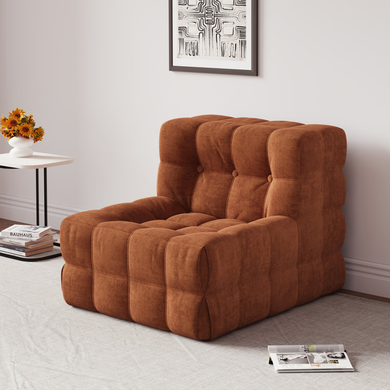 Fauteuil à billes en velours côtelé 33,86 po Rora, Caramel