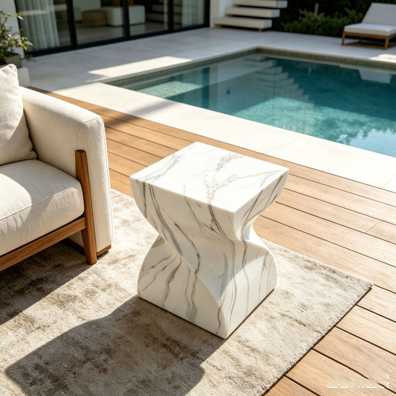 Cement Outdoor Patio End Tables, 18.7" H x 14.37" W x 14.37" D