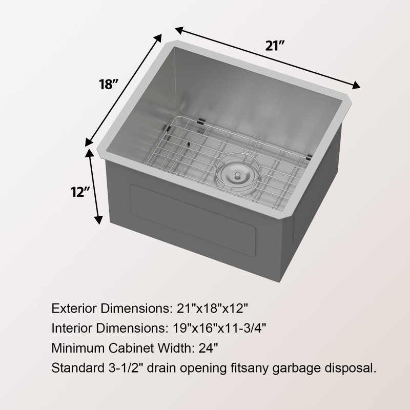 Évier à lessive encastrable en acier inoxydable de calibre 16 L 21 po x l 18 po avec grille d'évier, crépine et support à enrouler