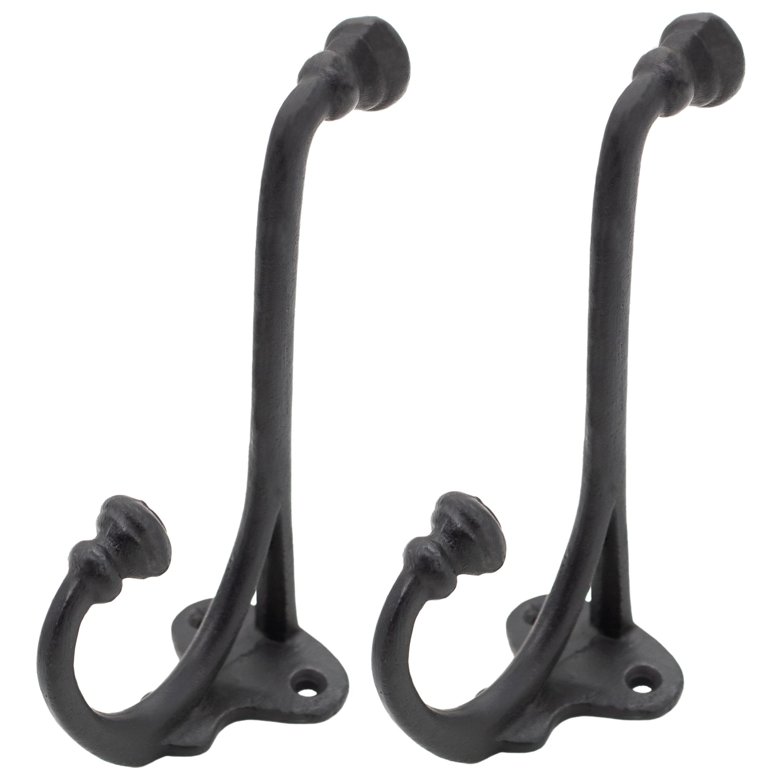 Set of 2 Antique-style Double Rustic Coat Hook Cast Iron Wall