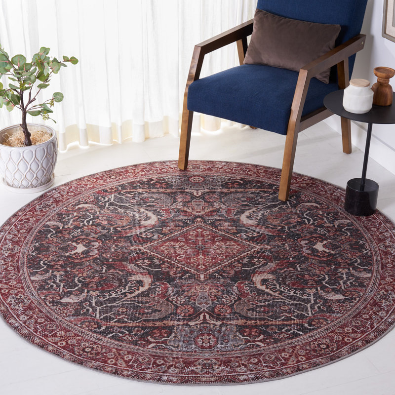 Adream Oriental Dark Green/Rust Area Rug, Round 6'