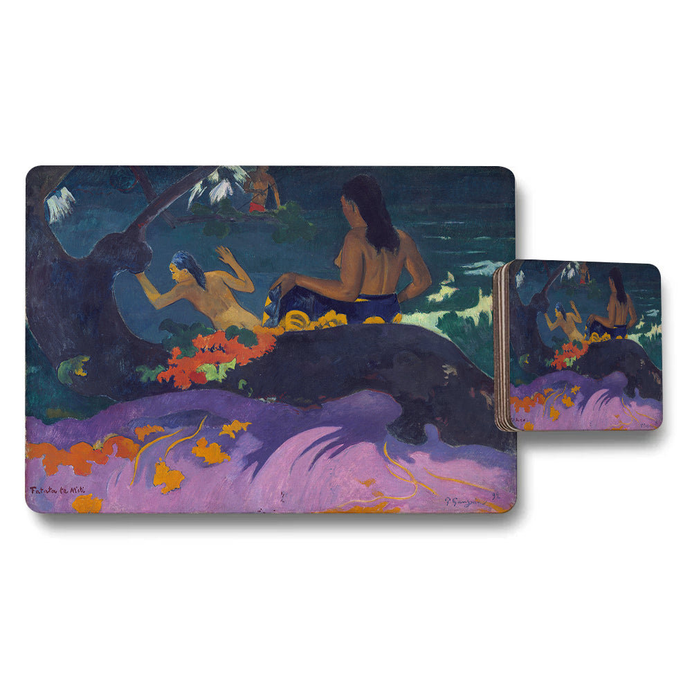 Placemat Coaster Set With Tropical Paradise Scene Artwork