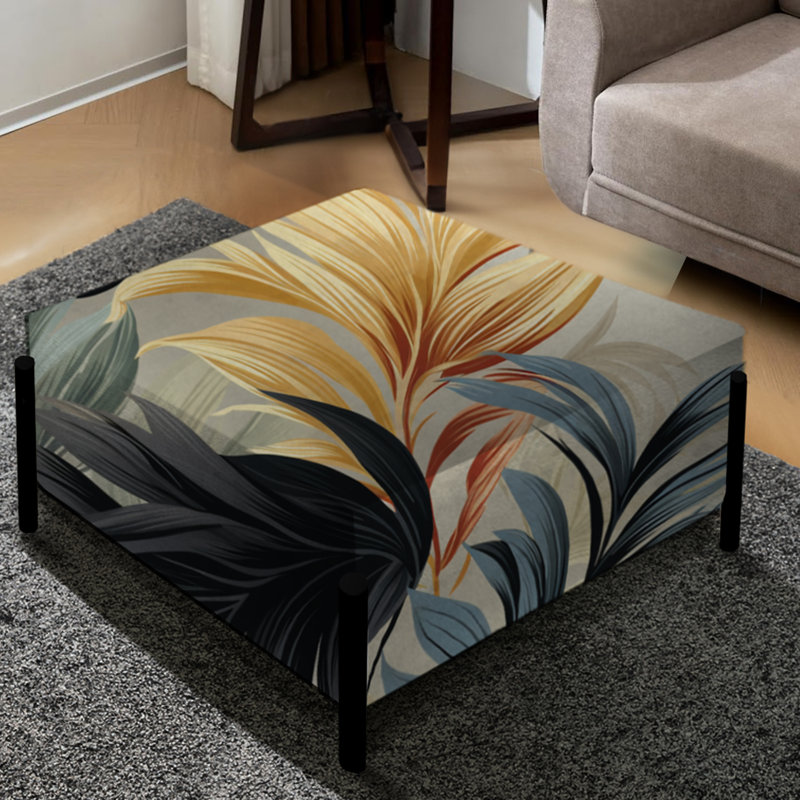 Miroir monochrome à motif tropical III - Grand repose-pieds carré tropical