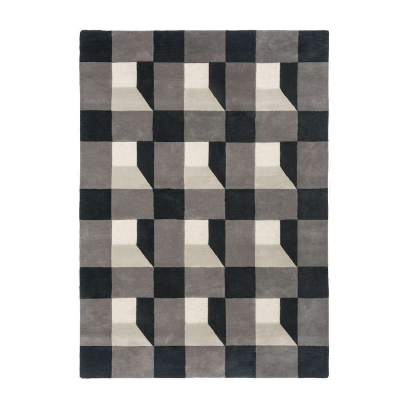 Hand Tufted Wool Geometric Area Rug in Slate/White, Rectangle 6'7" x 9'2"