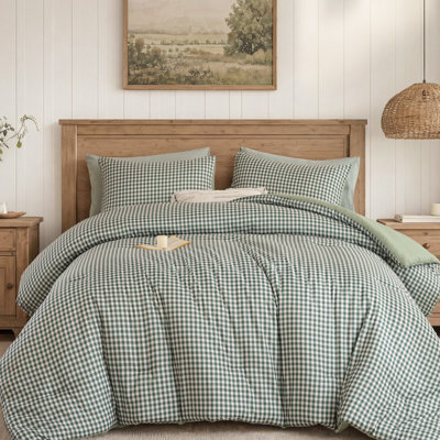 Ensemble d'édredon en vichy Modern Farmhouse, literie en microfibre brossée ultra confortable douillette, édredon léger toutes saisons lavable à la machine et lavable à la machine