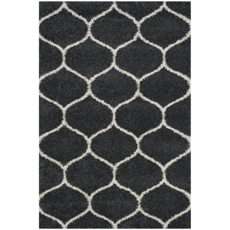 Tapis à poils longs Darrold Hudson, Rectangle 4 pi x 6 pi, Dark Grey/Ivory