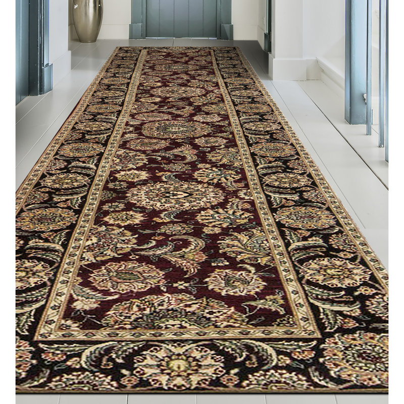 Manchuria Wool Oriental Area Rug in Black/Wine