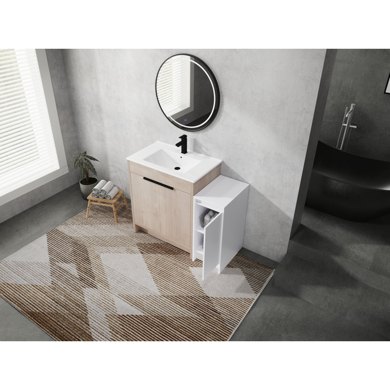 Meuble-lavabo autoportant moderne minimaliste de 42 po avec lavabo en céramique et portes à fermeture en douceur Chandler