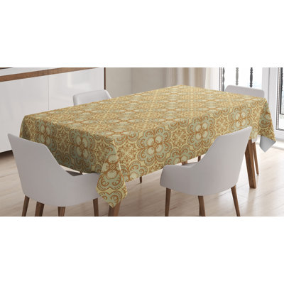 Beige Tablecloth, Mosaic Linked Big Macro Floral Damask Patterns Vintage Style Bohemian Art Print, Rectangular Table Cover For Dining Room Kitchen Decor, 60" X 90", Cream Beige