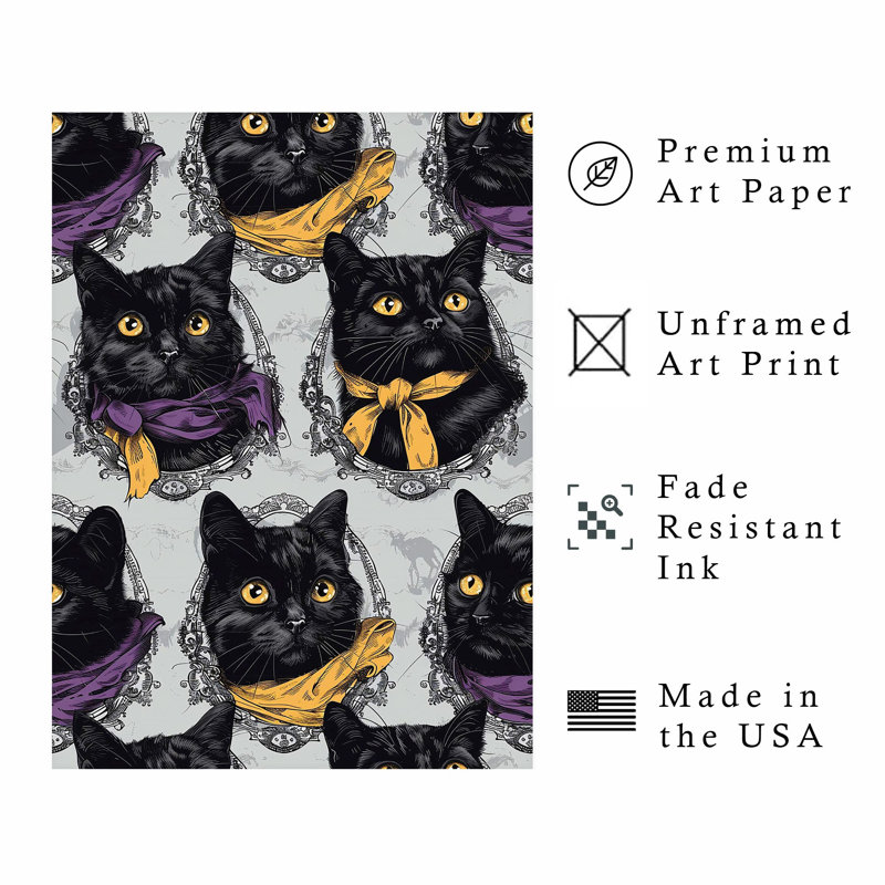 Animaux, chat noir, Halloween, motif III, reproduction d'art moderne sans cadre, H 20 po x l 16 po