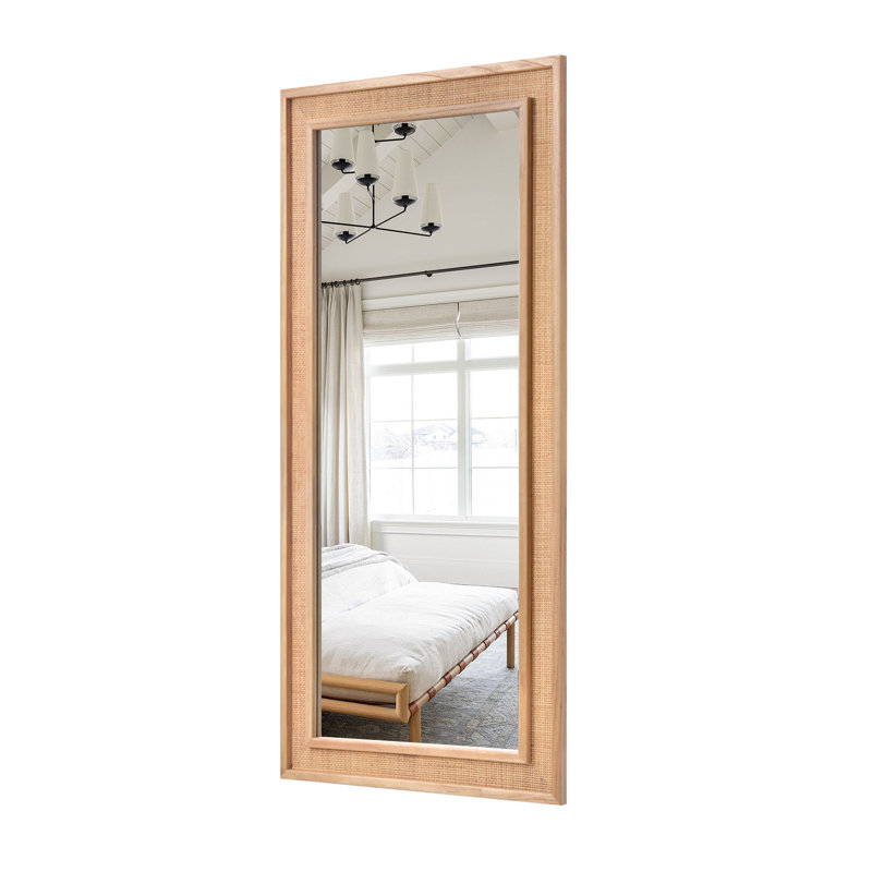 Rectangle Rattan Mirror Wood Frame Mirror Full Length Mirror Hanging, 48" H x 18" W