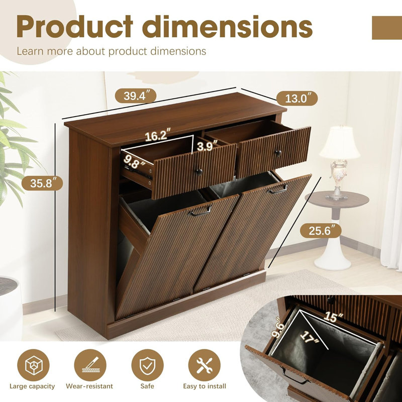 Tilt-Out Fluted Laundry Hamper Cabinet, Brown