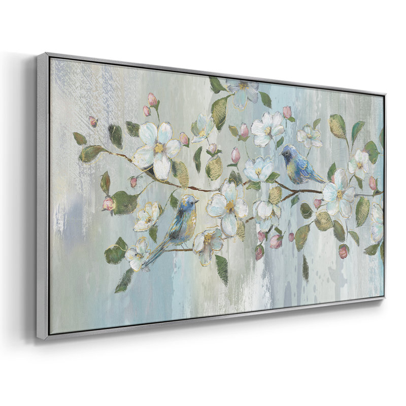 Painterly Spring - Toile tendue avec châssis encadré - Prêt à être accroché, H 25 po x l 49 po, Argent argent