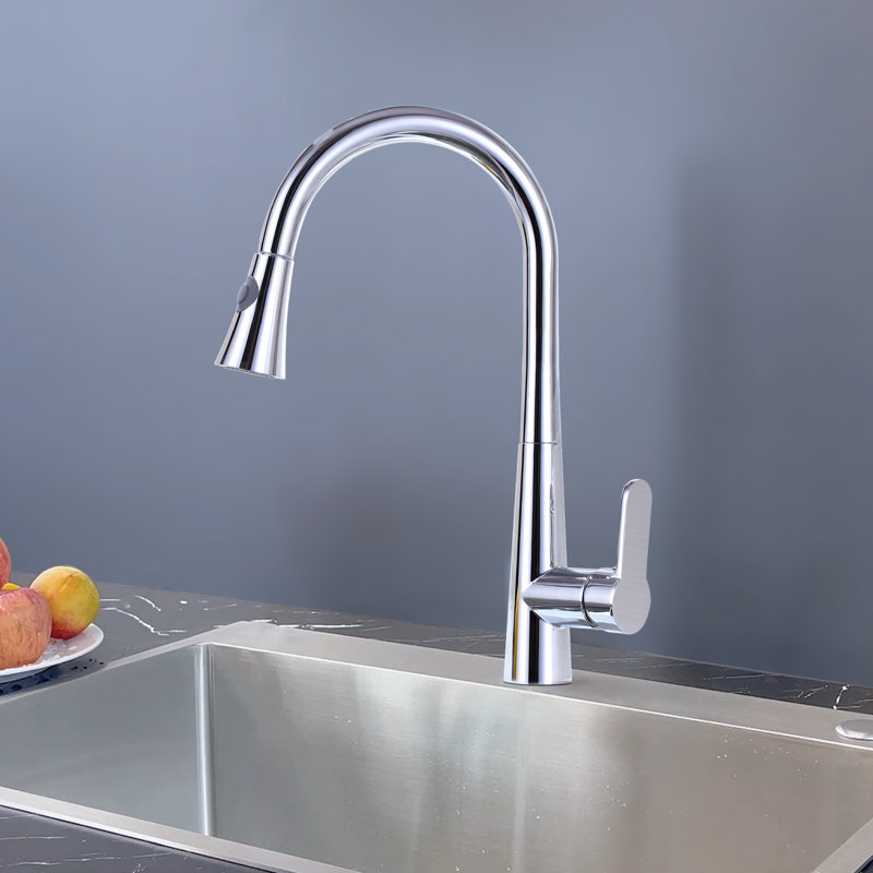 Robinet de cuisine à une poignée et douchette rétractable en chrome