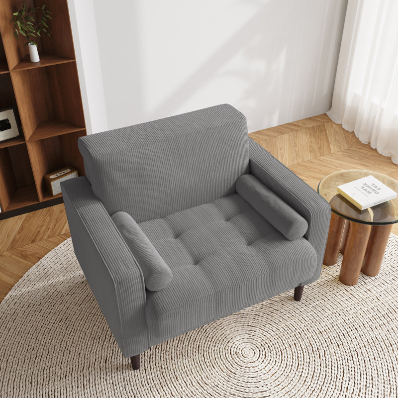 Carmelinda 88.4Cm Wide Tufted Armchair, Light Grey Corduroy