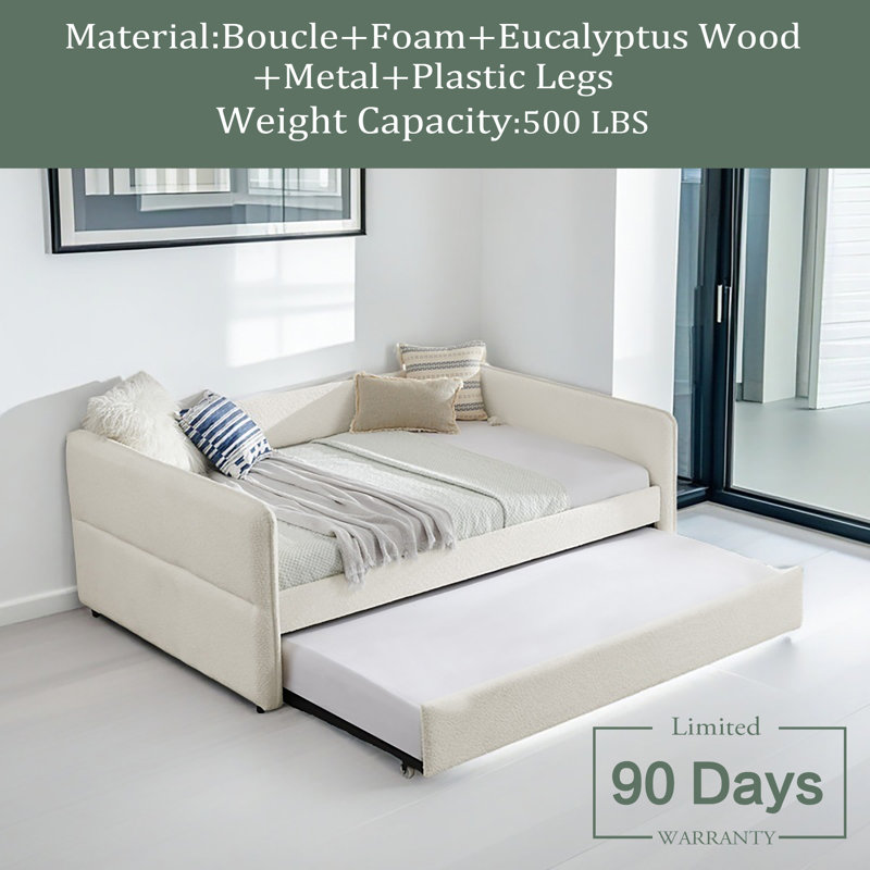 Daybed With Trundle Upholstered Tufted Sofa Bed, Boucle Fabric, Beige, Full / Double
