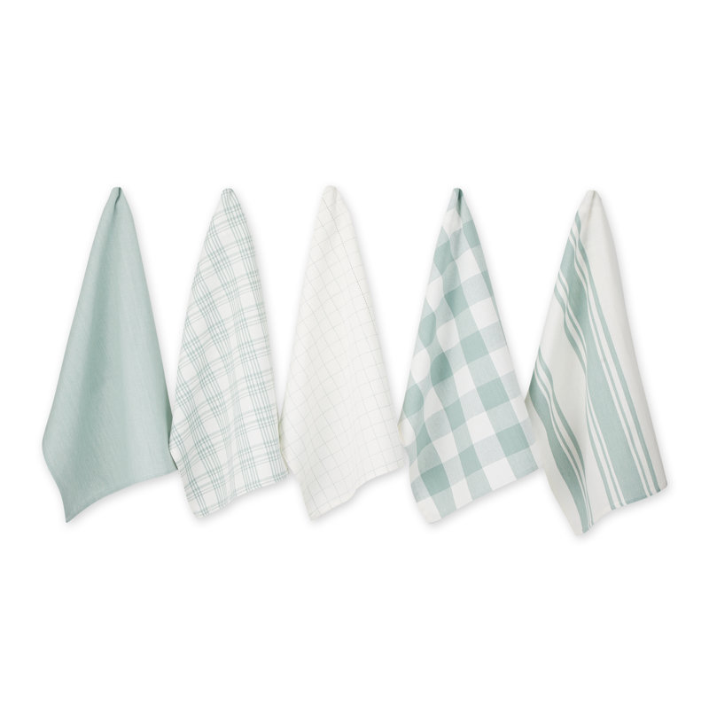 Plaid Waffle Dish Cloth Kitchen Towel, Green/White