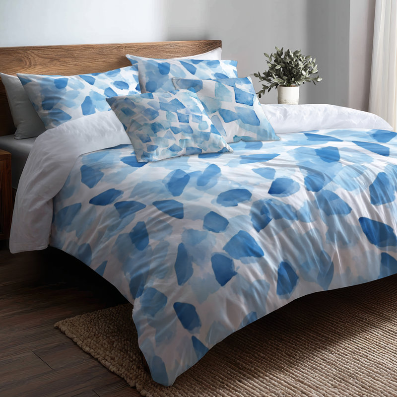 Ensemble de literie moderne 5 pièces - Ensemble de housse de couette et de coussins géométriques bleu abstrait