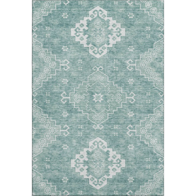 Premium Machine Washable Prisco Aqua Rug