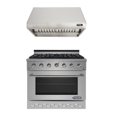 Ensemble de cuisine 2 pièces avec palette de gaz autoportante de 36 po, ensemble de hotte de cuisine & de gamme