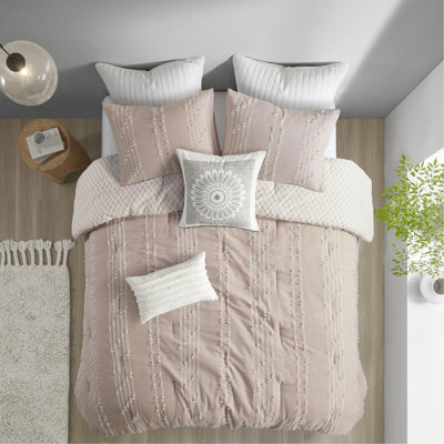 Ensemble d'édredon 3 pièces en jacquard de coton Blush King / Cal King