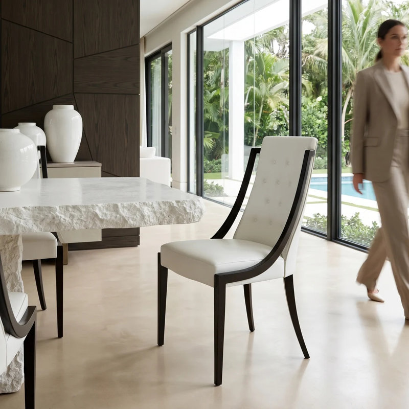 Volari Upholstered Dining Chair, White, Lacquered Black