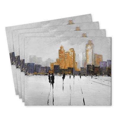 Silhouettes Walking Towards City Polyester Placemat Set of 4