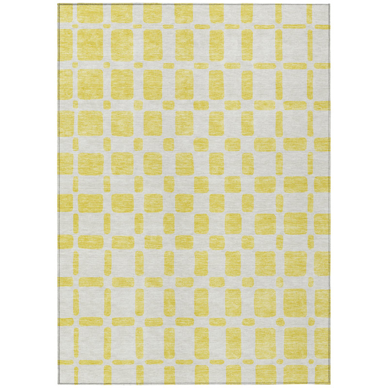 Tapis intérieur / extérieur géométrique lavable jaune et gris 9 pi x 12 pi