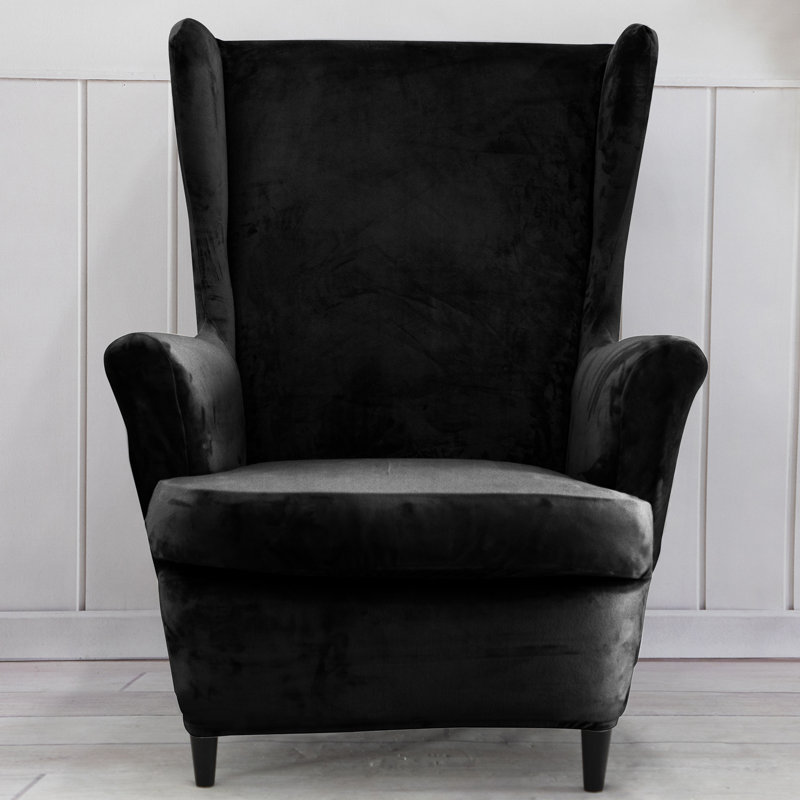 Housse pour fauteuil à coussins en T, Mélange de polyester noir