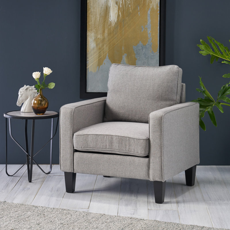 Ballentine Mid-Century Modern Accent Chair with Channel Stitching and Rubberwood Legs, Gray Polyester