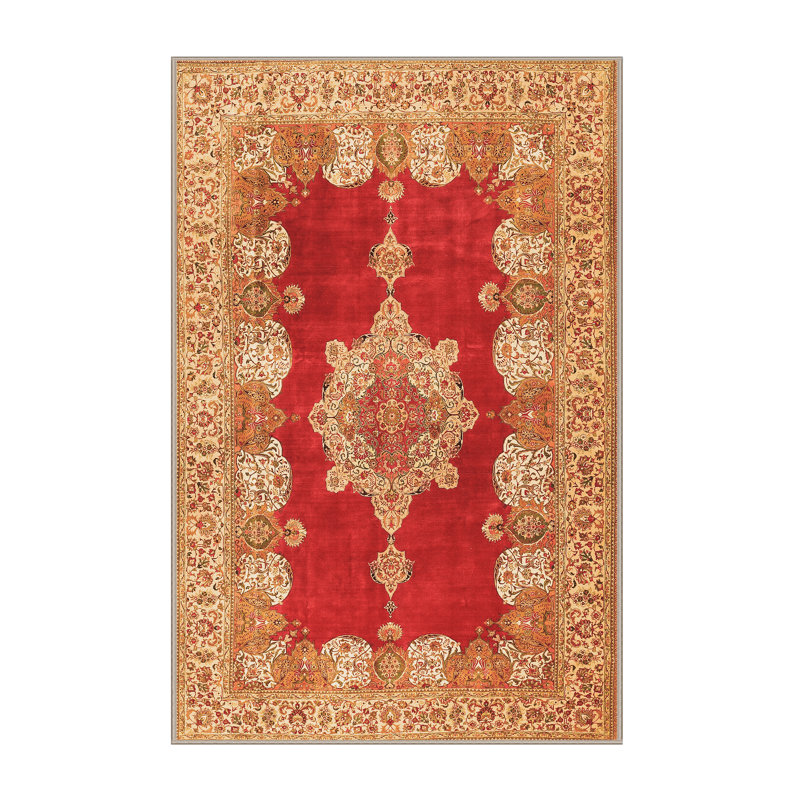 Tapis oriental en laine / polyester tissé à la machine en rouge / brun / beige Gentzane, Rectangle 2 pi x 3 pi