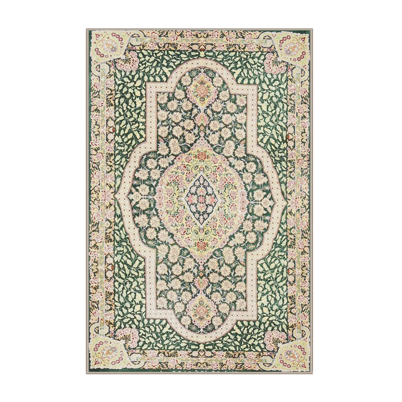 Tapis traditionnel vert / gris / crème, Rectangle 2 pi x 3 pi