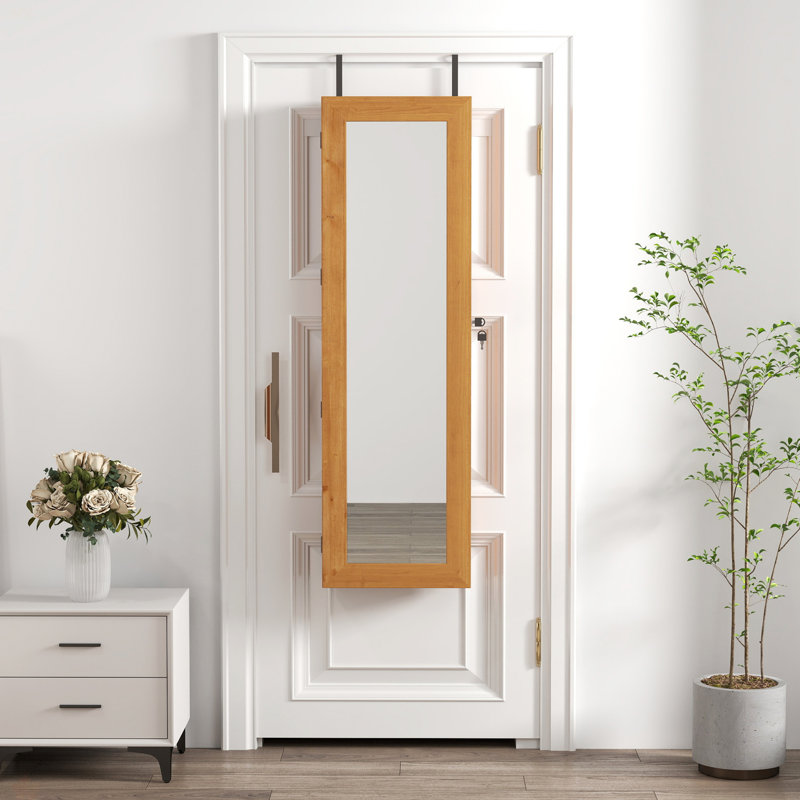 Armoire pour armoire à bijoux en bois massif avec miroir pleine grandeur, verrouillable au mur 47,5 x 14,3 po avec lumière DEL