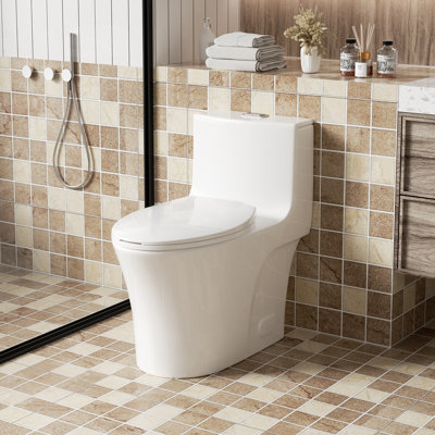 Tornado Flush One-Piece Toilet, Elongated, Dual Flush, Siphonic S-Trap 12", Soft Closing Seat, ADA Height 17", Glossy White