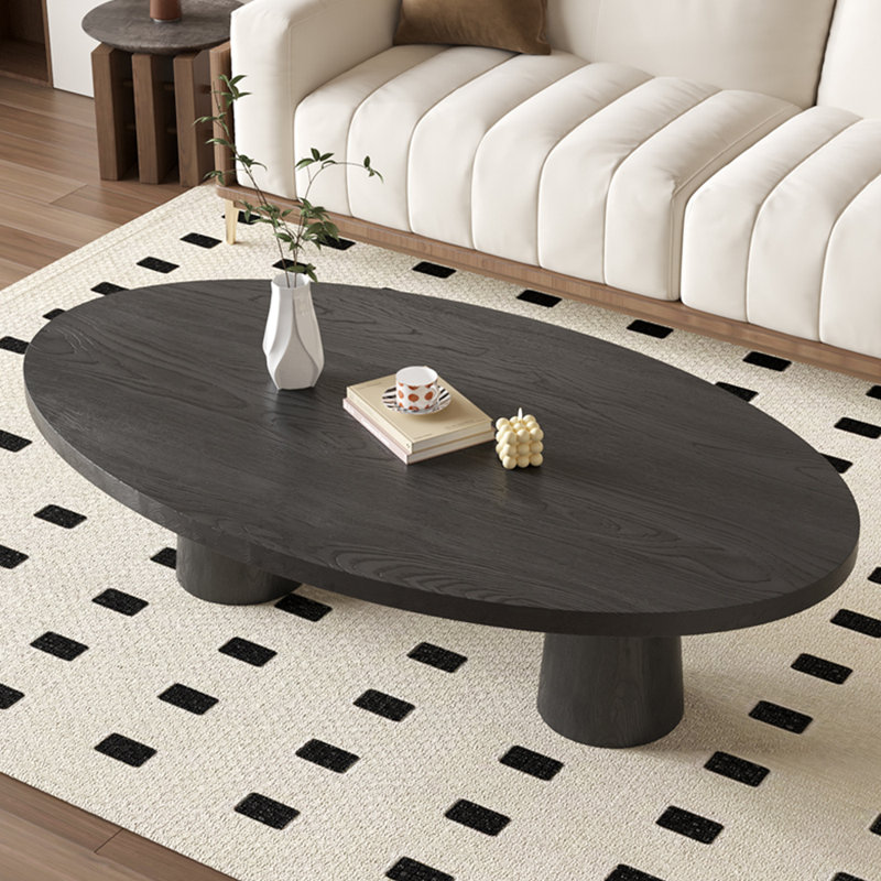 All solid wood oval design simple tea table, 16.54" H x 51.18" L x 27.56" W, Black