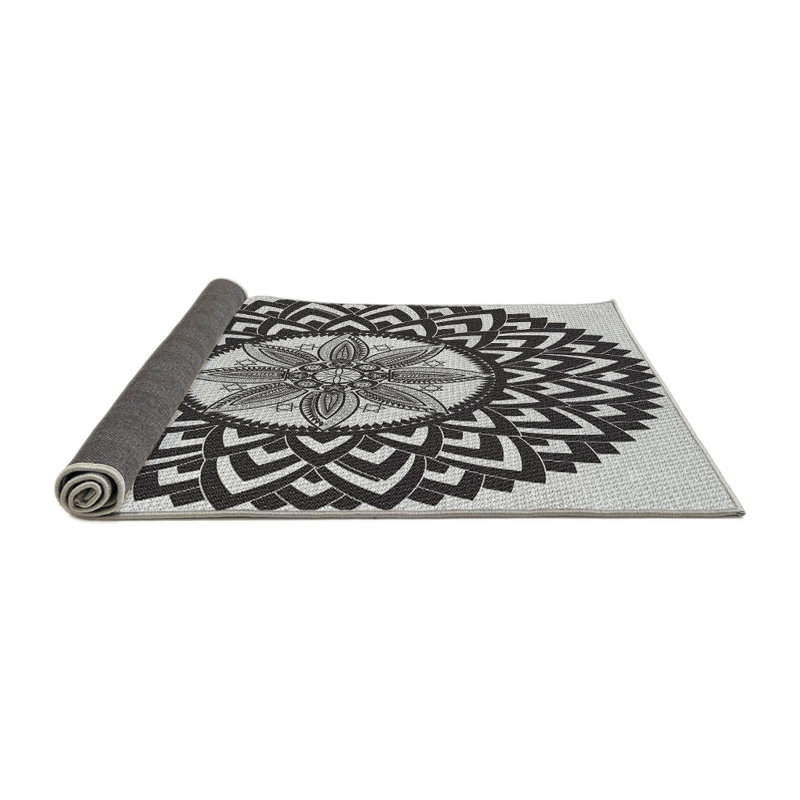 Tapis noir/gris tissé à la machine, Rond 4 pi