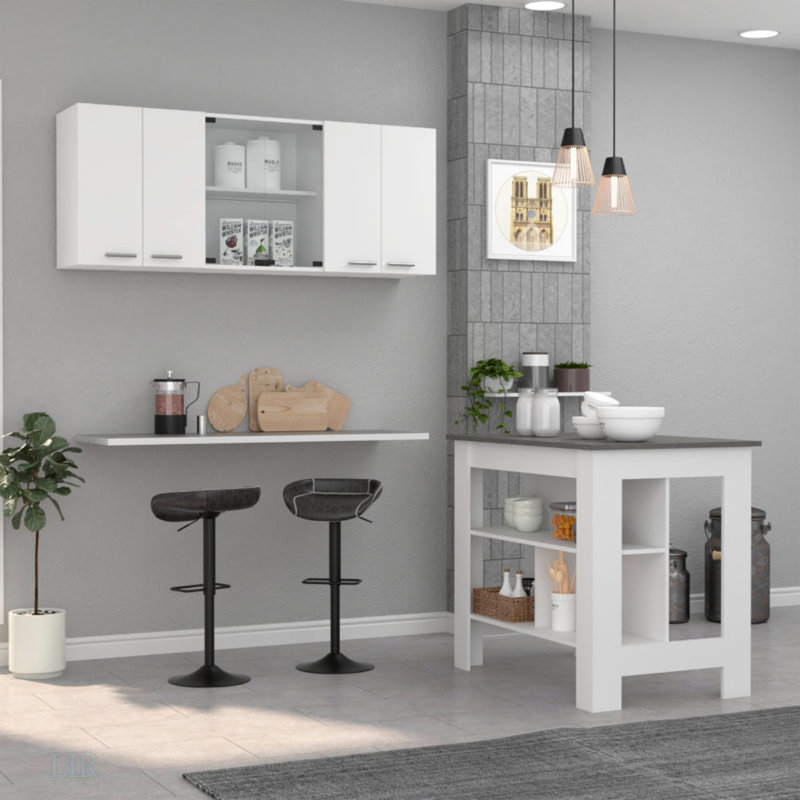 Ensemble de cuisine blanc et onyx 2 pièces, îlot de cuisine et armoire murale, îlot de cuisine