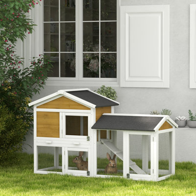 58" Wood Guinea Pig Cage - Spacious With Charming Run, Removable Tray, Lockable Doors, Asphalt Roof, Stable Build Large Rabbit Doors & Room For 1-2 Small Rabbits