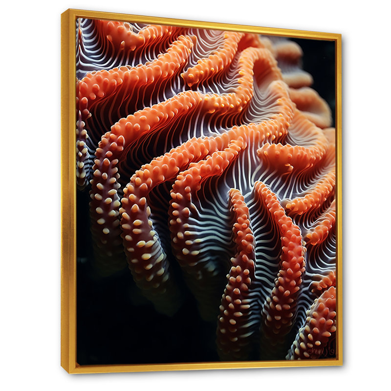 Abîme mystique sous-marin orange - plage et océan, décoration murale, H 32 po x l 24 po x P 1 po, Cadre flottant doré