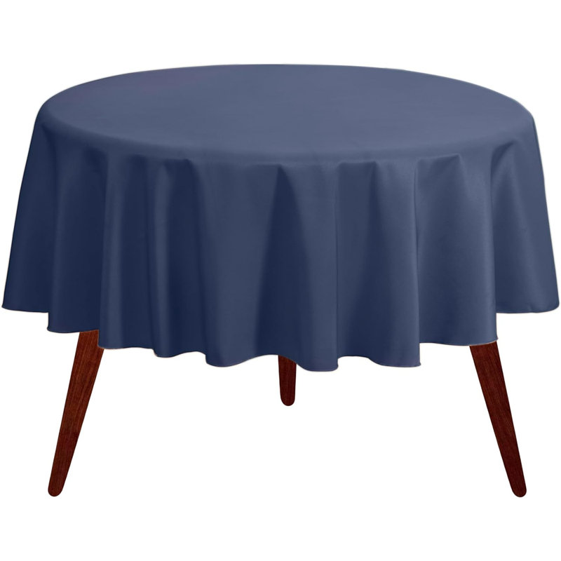 Ambee Round No Pattern Polyester Tablecloth, 70" Round, Navy Blue