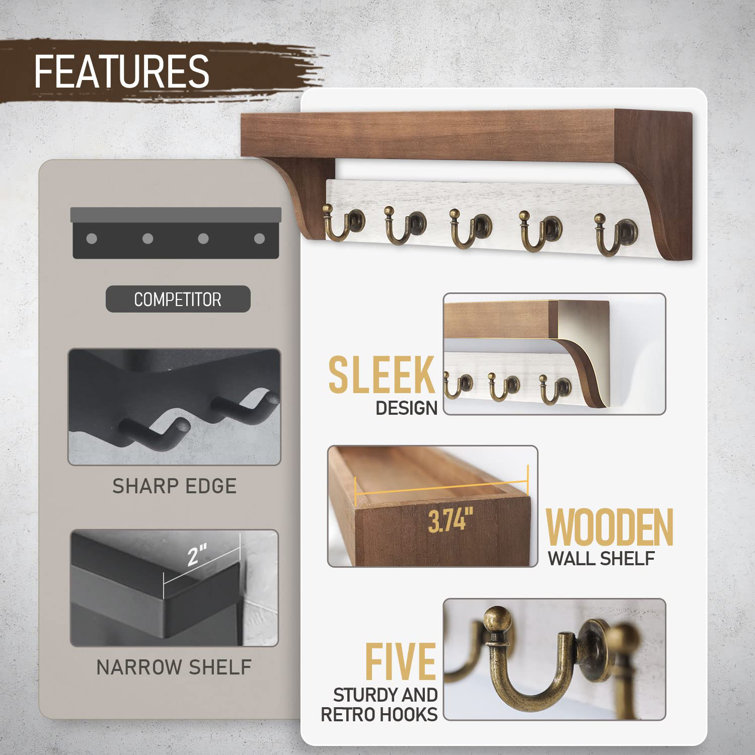 Crestone Solid Wood Wall Organizer with Key Hooks