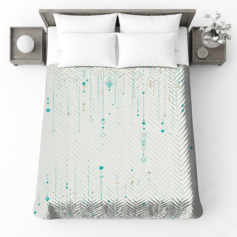 Couvre-lit matelassé à motif géométrique turquoise, Grand lit