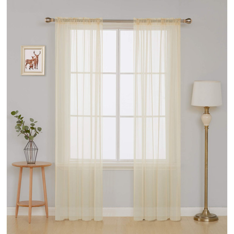 Rod Pocket Sheer Voile Curtain (Set Of 2), Beige, 38" W x 84" L