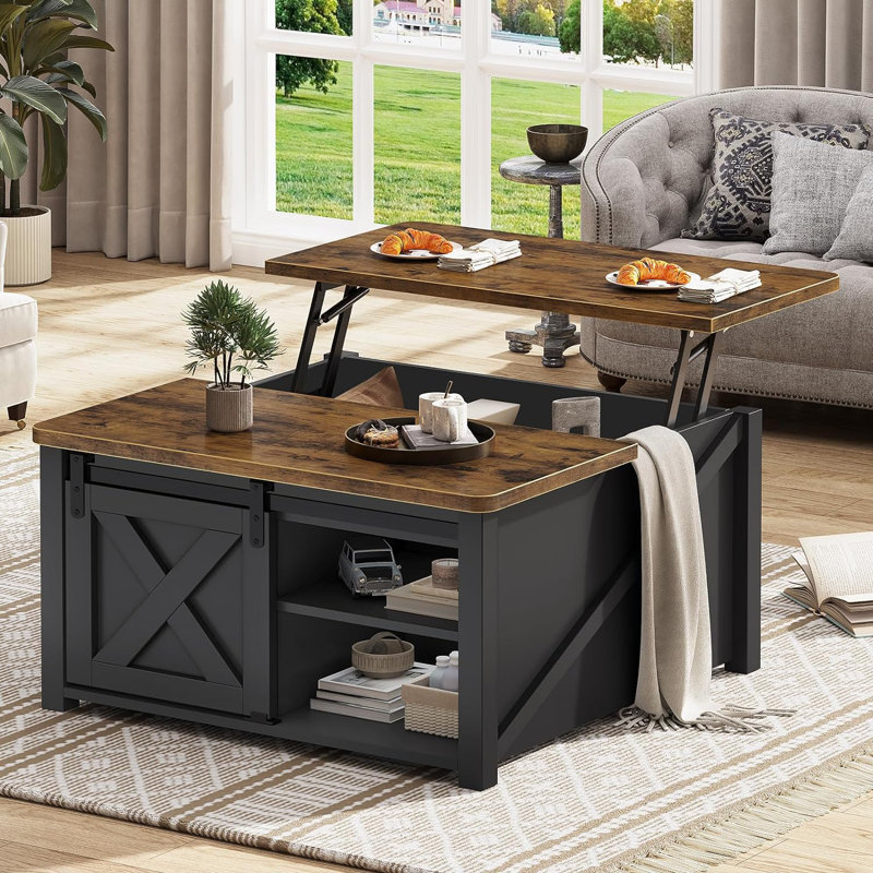 Table basse à plateau relevable Veronike, Noir / brun rustique