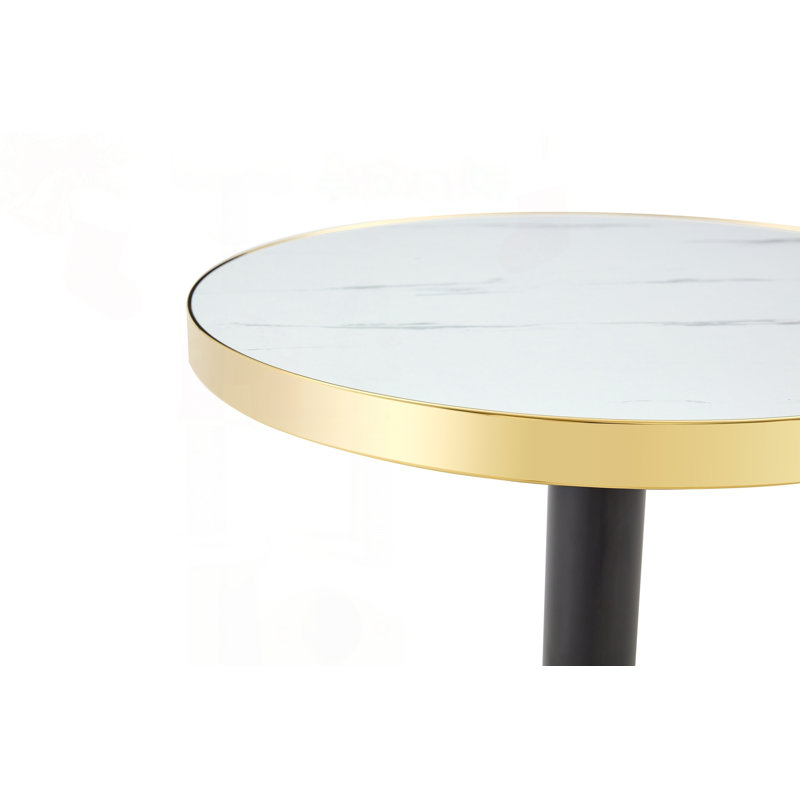Table bistro 23,6 po ronde ultrabrillante avec bordure en acier inoxydable, White / Black