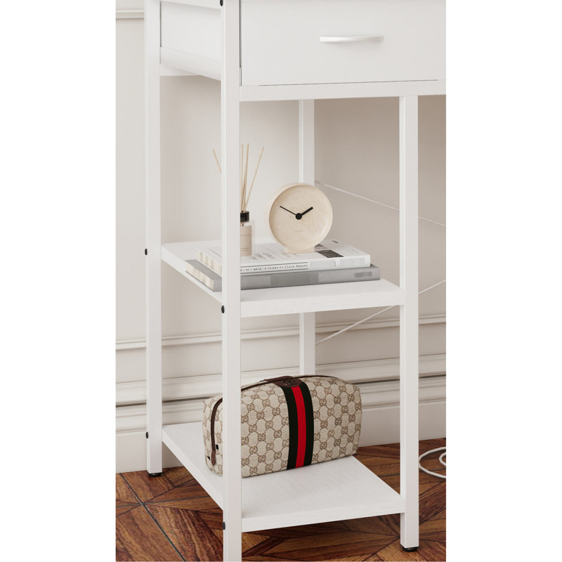 Bureau de jeu blanc avec prise de courant et 7 tiroirs en tissu contemporains, espace d'étude rectangulaire moderne