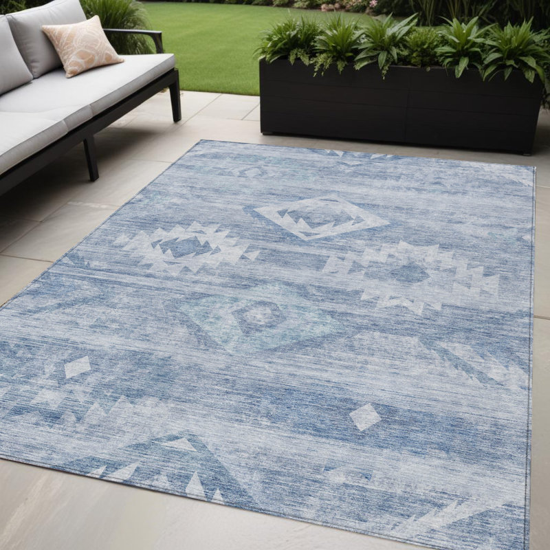 Tapis lavable intérieur / extérieur 5 pi x 8 pi bleu et bleu ciel Southwestern