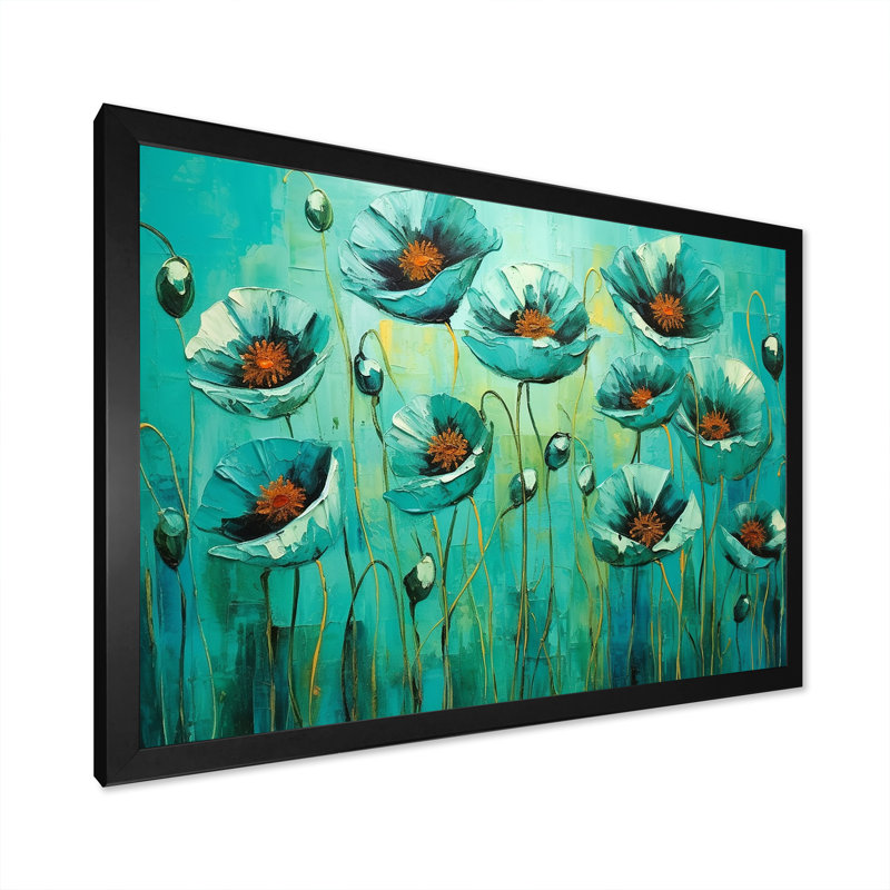 Emerald Elegance Poppies In The Breeze I, Cadre simple noir, H 12 po x l 20 po x P 1 po